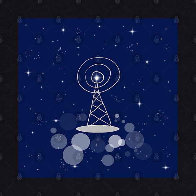 antenna, communication, television, internet, illustration, night, modern, technology, light, shine, glitter, stars, space, galaxy, cosmos by grafinya